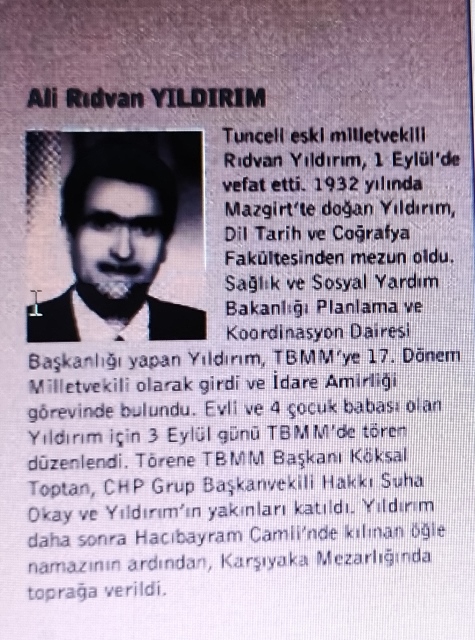 17. Dönem  Tunceli Milletvekili Ali  Rıdvan Yıldırım (1932-2008) konuyu Meclise taşıdı