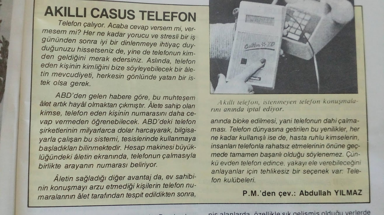 Bilim ve Teknik, Temmuz 1989, Sayı:260 (Akıllı casus telefon haberi)