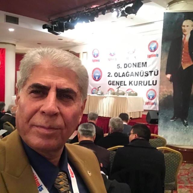 Nuri Gökçek, Eğitim İş Kongresinde, Ocak 2020. Fotoğraf: Nuri Gökçek arşivi.