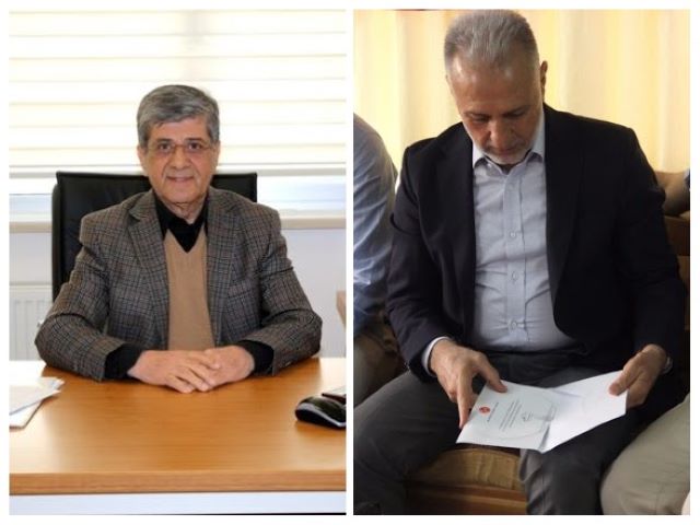 (Soldan sağa) Prof. Dr. Fikri Kahraman ve Emekli Adana Nüfus İl Müdürü Abdülkadir Gül (Midyat Hapisnas’ın  tozlu yollarından zirveye çıkan ikili) 