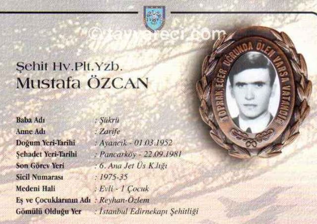 Şehit Hava Pilot Yüzbaşı Mustafa Özcan (1952-22.09.1981) Fotoğraf: tayyareci.com