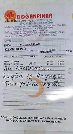 Musa Aslan, ağabeyi Ali Aslan, 16 Haziran 2001’de, 94 yaşında,  Erzincan’da yaşama gözlerini yumduğunda,  Türkiye Kızılay Derneği 2001 Masa Takvimine,  el yazısıyla  şu notu düşmüş: “Ali Ağabeyim, bugün 10’u 10 geçe dünyasını değiştirdi.”