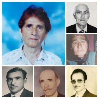 Pülümür Salördek/Kewl’den Ahmet Aslan’ın çocukları. Soldan sağa ön sıra Hüseyin Aslan (1928-1974), Ali Aslan (1907-2001), Musa Aslan (1930). Üst sıra büyük fotoğraf Gülüzar Fırat (1931-2019), Emine Dikme (1894-1983), Hıdır Aslan (1916-1987) Fotoğraflar: Ali Rıza Aslan arşivi 